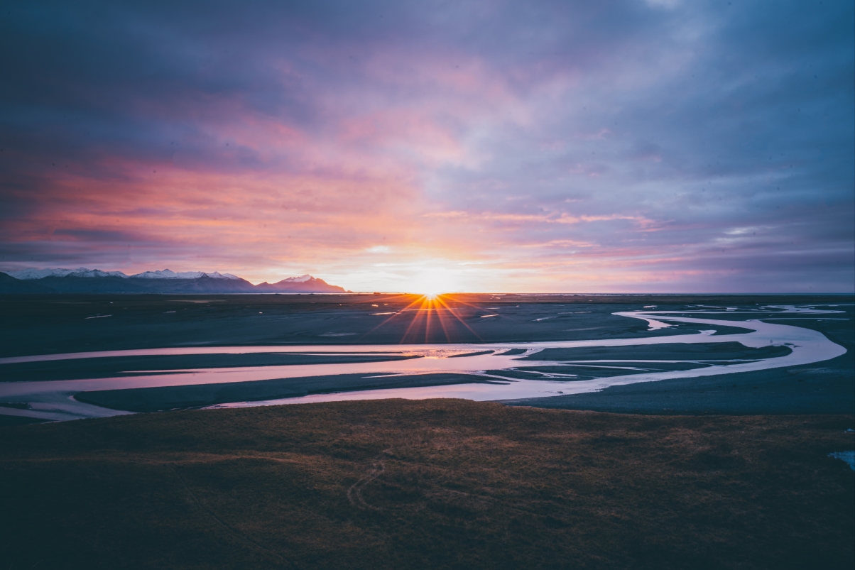 冰岛 河 太阳 日出 日落 云 紫罗兰色 7k风景图片 自然