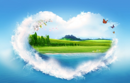 心形,爱心,山水风景画,蝴蝶,创意高清风景图片